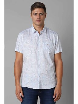 Louis Philippe - Men's Blue Slim Fit Print Half Sleeves Casual Shirt