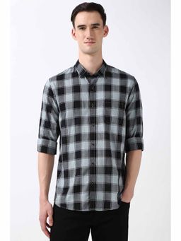 Peter England - Men's Black Slim Fit Checks Shirt