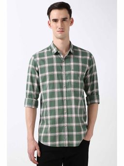 Peter England - Men's Green Slim Fit Checks Shirt