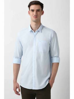 Peter England - Men's Blue Slim Fit Solid Shirt