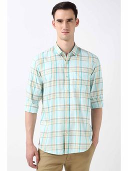 Peter England - Men's Blue Slim Fit Checks Shirt