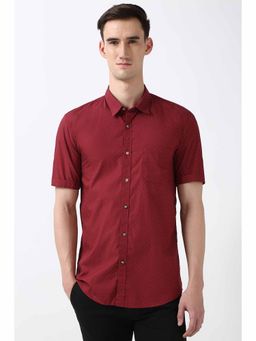 Peter England - Men's Maroon Slim Fit Dots Shirt
