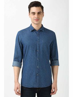 Peter England - Men's Blue Slim Fit Print Shirt