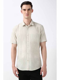 Peter England - Men's Beige Slim Fit Print Shirt
