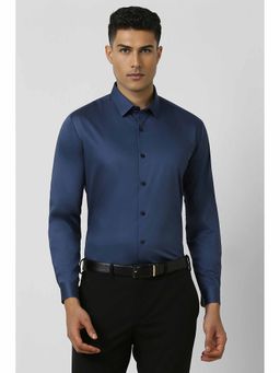 Van Heusen - Men's Navy Blue Slim Fit Solid Full Sleeves Party Shirt