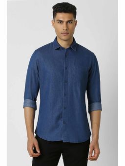 Van Heusen - Men's Blue Slim Fit Solid Full Sleeves Casual Shirt