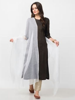 Fabindia - White Cotton Silk Kota Woven Plain Dupatta