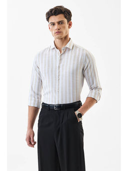 Snitch - Men Beige Stripes Formal Shirt