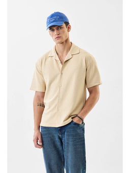 Snitch - Men Beige Textured Casual Shirt