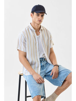 Snitch - Men Beige Stripes Casual Shirt