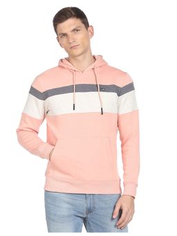 Arrow Sports - Men Dark Pink Long Sleeve Colour Block Hooded Sweatshirt