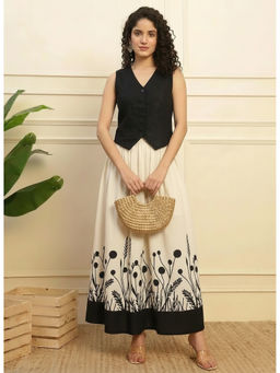 Deebaco - Women Black Cotton Waistcoat With Skirt