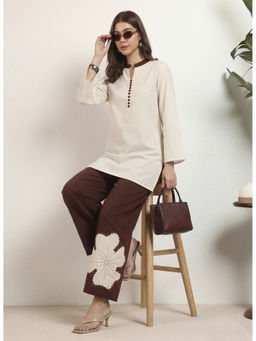 Deebaco - Beige Cotton Women Solid Co-Ord Set