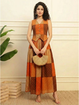 Deebaco - Women's Multicolor Cotton Printed Waistcoat Skirt