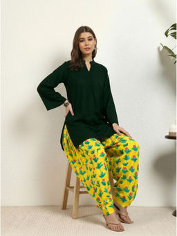 Deebaco - Women Dark Green Cotton Co-ord Set