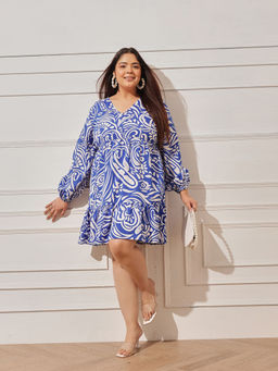 CURVY STREET - Puff Sleeves Blue Dress