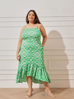 CURVY STREET - Printed Green Dress
