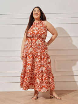 CURVY STREET - Round Neck Rust Dress