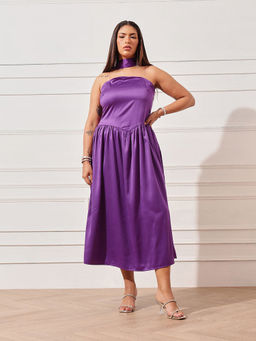 CURVY STREET - Scandinavian Purple Dress With Scarf