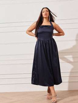 CURVY STREET - Satin Navy Blue Dress