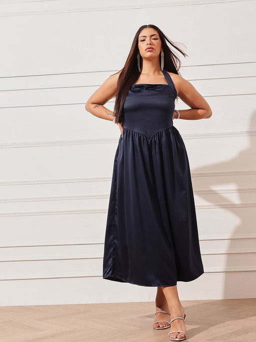 navy blue dress curvy Buy CURVY STREET Satin Navy Blue Dress (2XL) Online