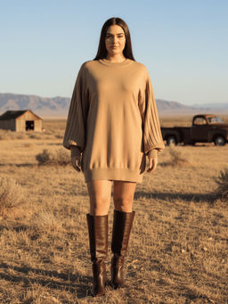 CURVY STREET - Flat Knitted Beige Dress