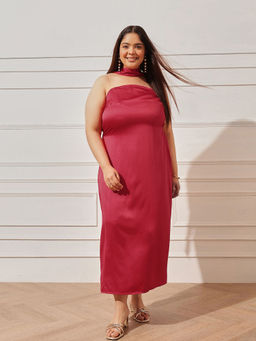 CURVY STREET - Women's Scandy Red Dress With Scarf