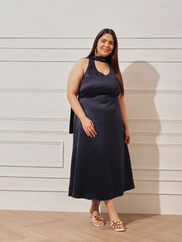 CURVY STREET - Scandy Navy Blue Dress With Scarf