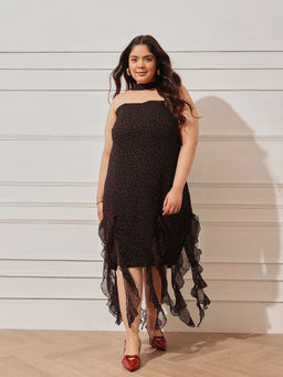 CURVY STREET - Ruffle Bandeau Black Dress