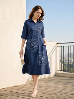ZUMMER - Embroidered Navy Blue Dress
