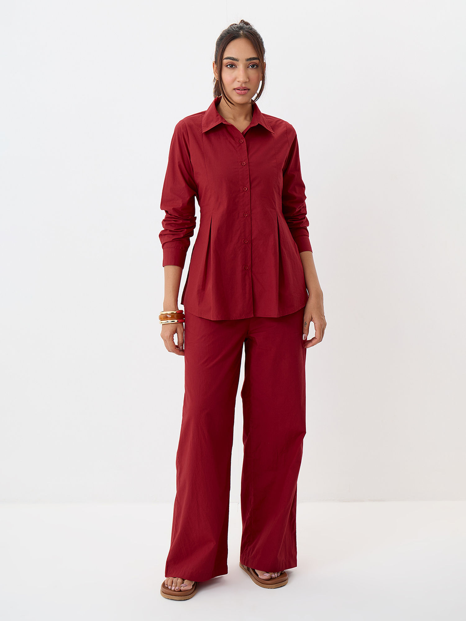 femmella Women's Cotton Red Co-Ord Set-picture-37