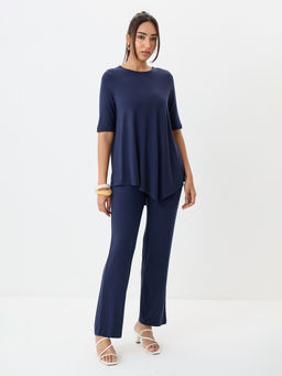Femmella - Women's Viscose Navy Blue Co-Ord Set