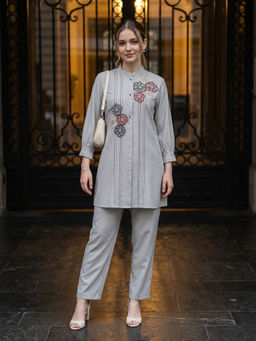 ZUMMER - Embroidered Grey Co-Ord Set