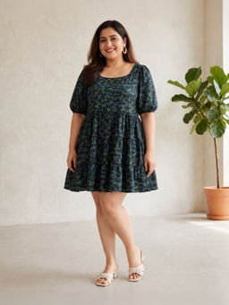 Oxolloxo - Women Plus Size Green Printed Dress