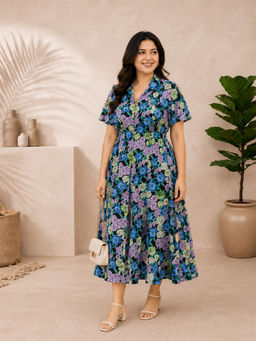 Oxolloxo - Women Multicolour Floral Print Collared Smocked Dress