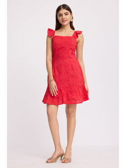 Virgio - Solid Cotton Schiffli Red Dress