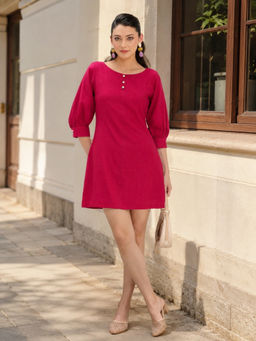 Virgio - Solid Viscose A-Line Pink Dress