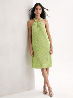 Outzidr - Green Halter Neck Dress