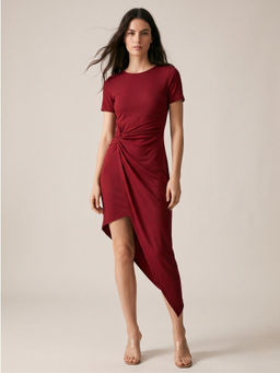 Outzidr - Maroon Solid Hem Dress