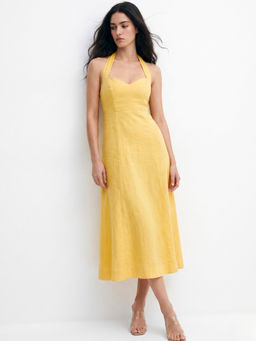 Outzidr - Yellow Halter Neck Dress