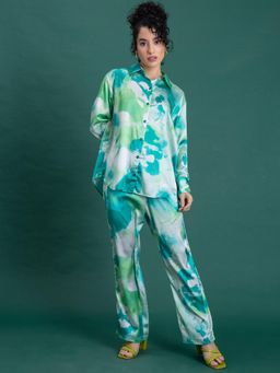 Lounge Dreams - Printed Satin Shirt And Pant Co-Ord (Set of 2)
