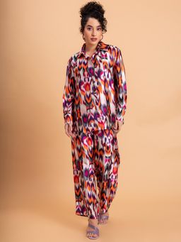 Lounge Dreams - Printed Satin Shirt And Pant Co-Ord (Set of 2)