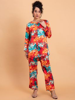 Lounge Dreams - Printed Satin Kurta Shirt And Pant Co-Ord (Set of 2)