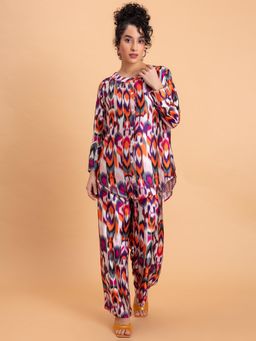 Lounge Dreams - Printed Satin Kurta Shirt And Pant Co-Ord (Set of 2)