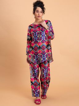 Lounge Dreams - Printed Satin Kurta Shirt And Pant Co-Ord (Set of 2)
