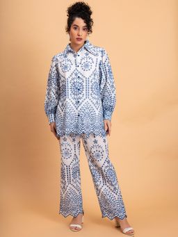 Lounge Dreams - Schiffli Embroidery Shirt And Pant Co-Ord (Set of 2)