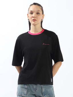 Hubberholme - Women Black Solid T-Shirt