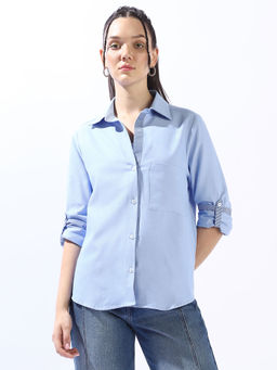 High Star - Women Blue Solid Shirt