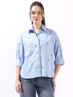 High Star - Women Blue Embroidered Shirt
