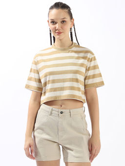 High Star - Women Beige Stripes T-Shirt